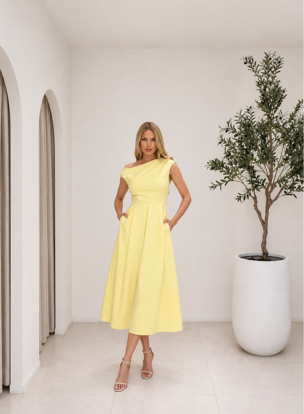 26445rbansh-1000x1358h Midi Off One Shoulder Banana - Image 1
