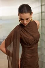 Rhea Tulle Midi Dress Brown - Image 2