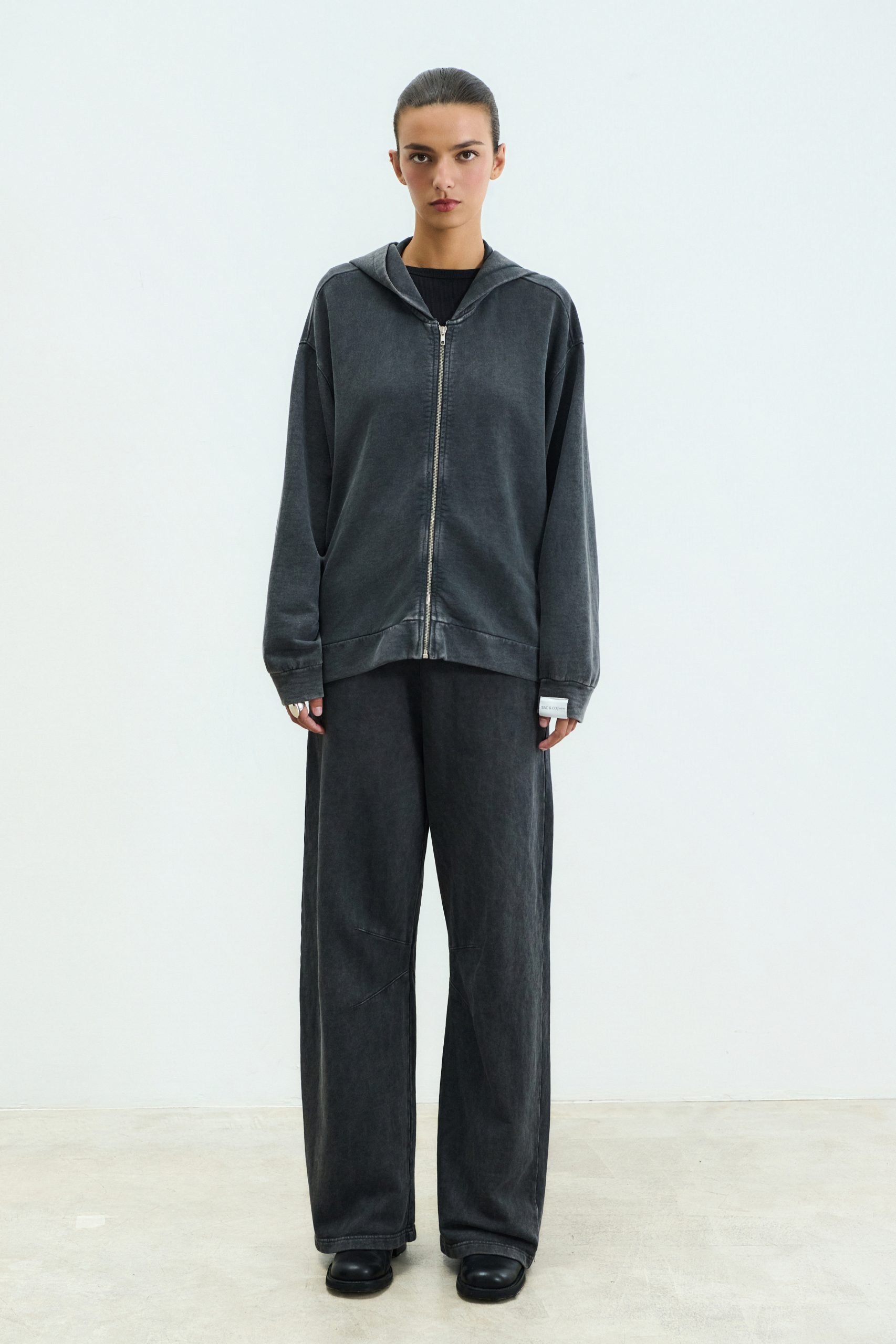 sac&co8080 Stella Zip Hoodie Stone Black - Image 1