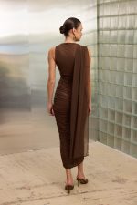 Rhea Tulle Midi Dress Brown - Image 3